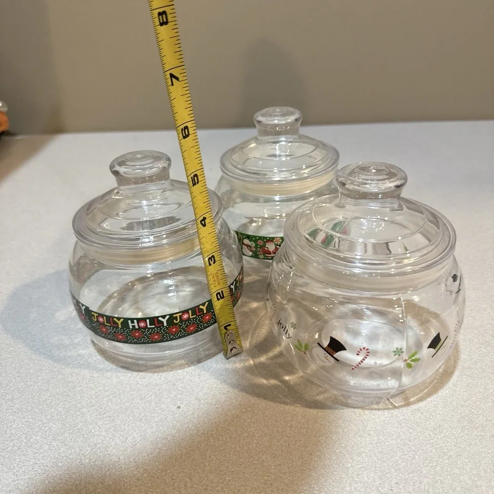 Christmas-themed Plastic apothecary or candy jars With Lids Jolly Snow Man Santa